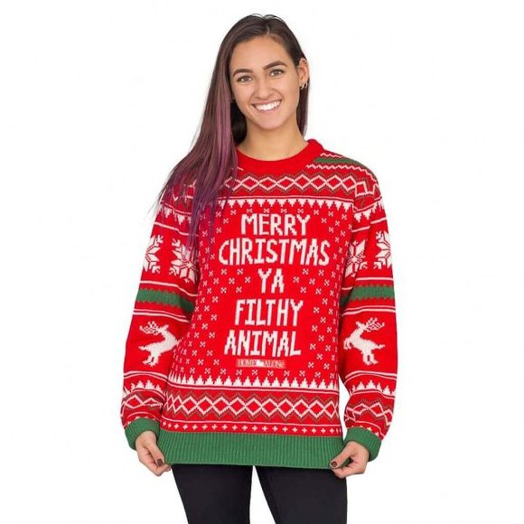 Women’s Merry Christmas Ya Filthy Animal Ugly Christmas Sweater with Reindeer - Picture 1 of 2